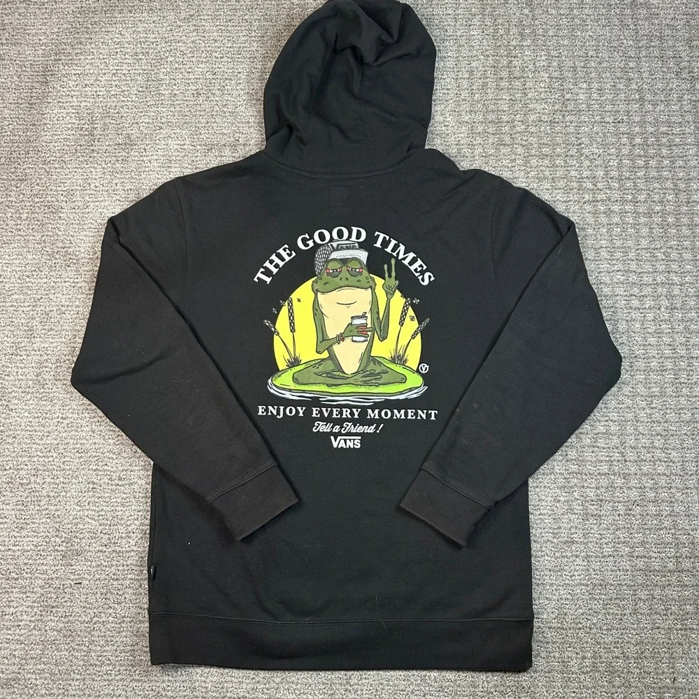 Vans Mens The Good Times Frog Graphic Hoodie Black Medium Pullover Sweatshirt - Picture 1 of 7
